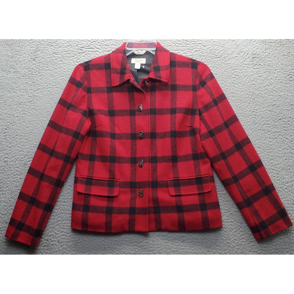 Talbots Jacket Womens 8 Multi Buffalo Plaid Lined Wool Blend Metal Latch Button